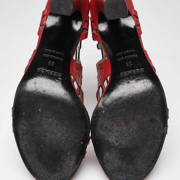 Hermes Red Leather Keira Cut Out Open Toe Sandals Size 5.5/36 - Picture 3 of 6